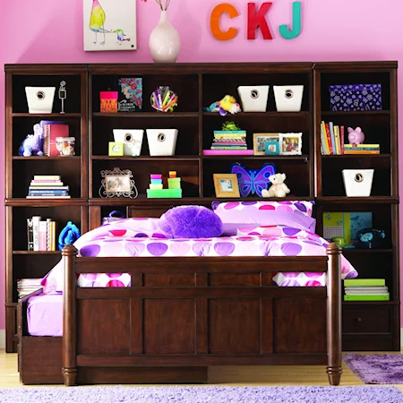 Twin-Size Bed with Storage Headboard, Hutch, Pier Cabinets, and Super Trundle
